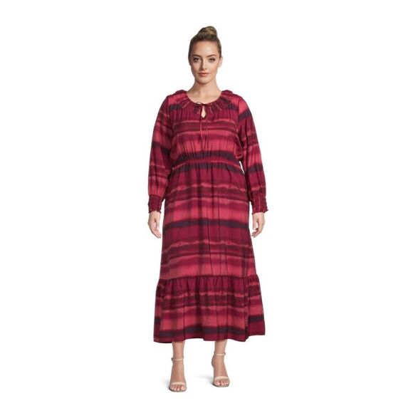 New Terra & Sky Dress Peasant Tiered Long Sleeve Maxi Tuscan Rose Plus Size - Picture 2 of 13